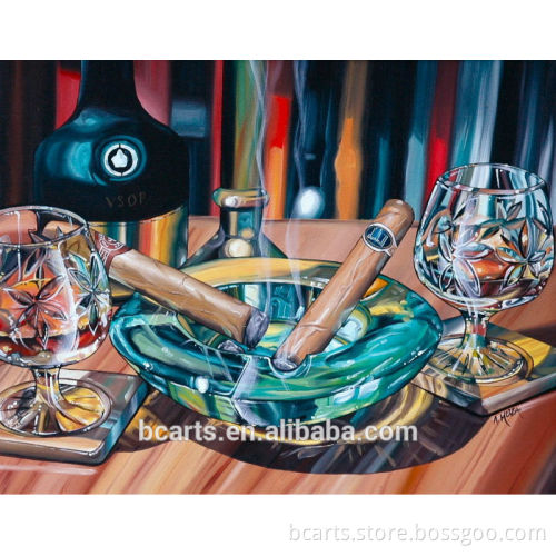Famous still life oil panting wine glass and smoke wall picture paintings for bar rooms